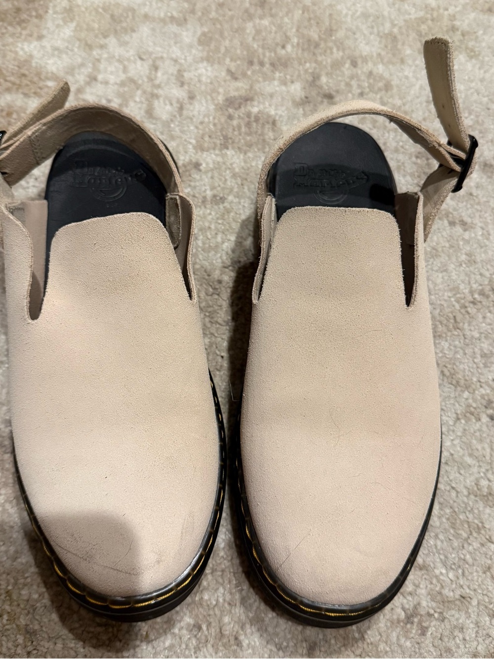 Dr. Martens Beige Suede Slip-On Clogs